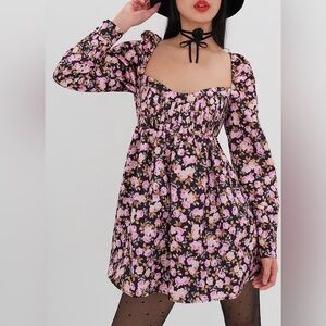 FOR LOVE & LEMONS Kate Long Sleeve Mini Dress Floral SM COQUETTE FESTIVAL NWT